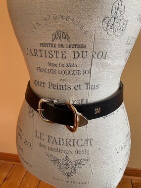 Steve Madden Black Belt with Gold & Silver Double Buckle (L) NWOT